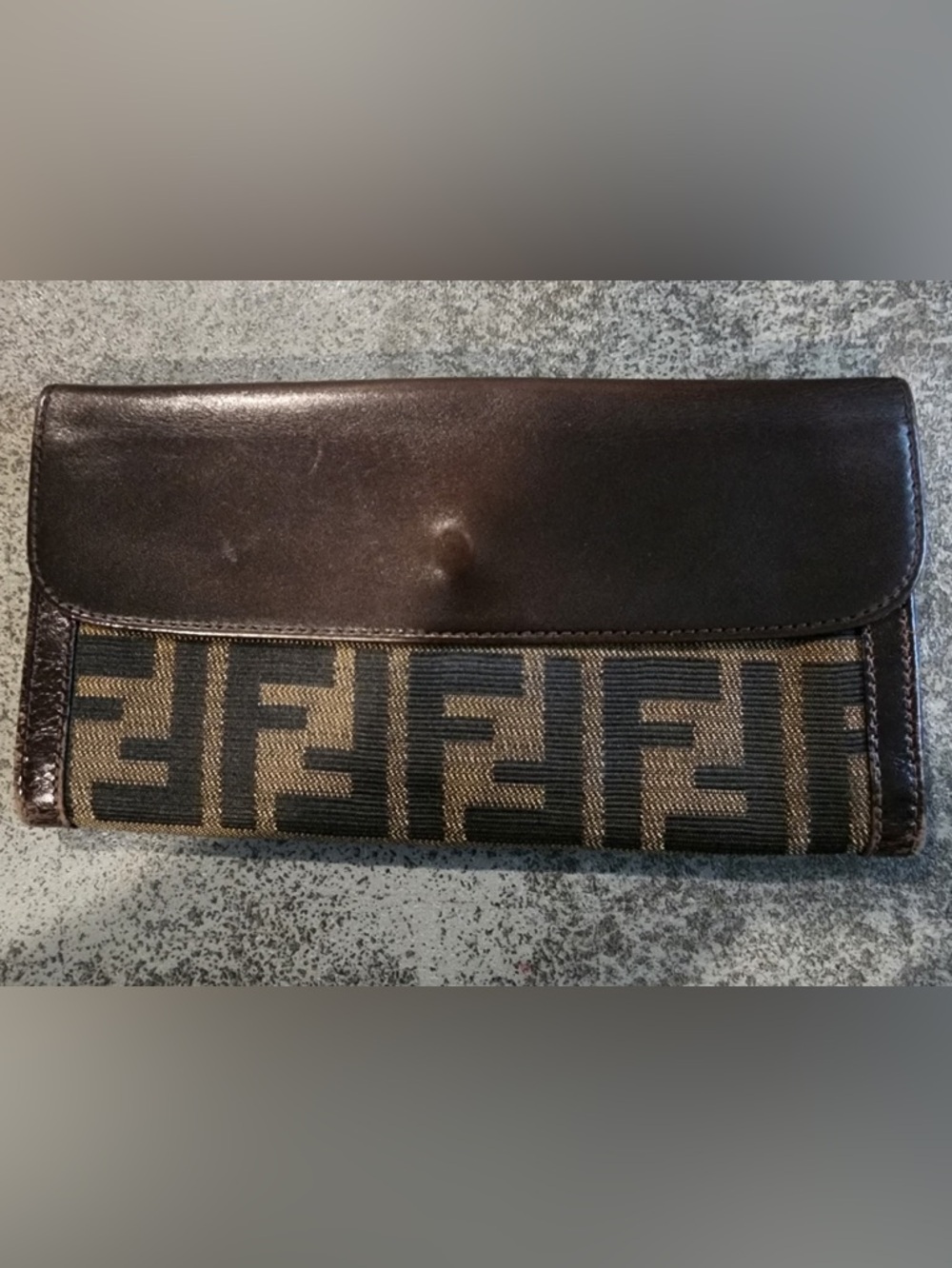 Vintage Fendi Zucca Flap Brown Leather Canvas Wallet